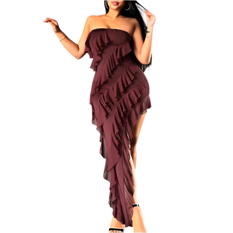 Fashion Tube Top Backless Split Tassel Dress Birthday Party Clubwear - ThreeSixty Trend