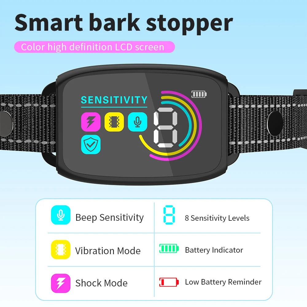 Smart Automatic Anti Barking Dog Collar Rechargeable Bark Stopper Stop Barking HD Digital Display IP67 Waterproof Collar - ThreeSixty Trend